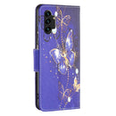For Samsung Galaxy A13 4G Colored Drawing Leather Phone Case(Purple Butterfly)