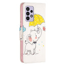 For Samsung Galaxy A33 5G Colored Drawing Leather Phone Case(Umbrella Elephant)