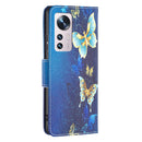 For Xiaomi 12 Colored Drawing Leather Phone Case(Gold Butterfly)
