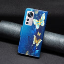 For Xiaomi 12 Colored Drawing Leather Phone Case(Gold Butterfly)