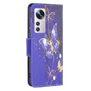For Xiaomi 12 Colored Drawing Leather Phone Case(Purple Butterfly)