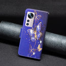 For Xiaomi 12 Colored Drawing Leather Phone Case(Purple Butterfly)