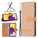 For Samsung Galaxy A73 5G Color Matching Denim Texture Leather Phone Case(Brown)