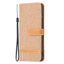 For Samsung Galaxy A73 5G Color Matching Denim Texture Leather Phone Case(Brown)