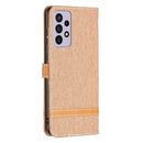 For Samsung Galaxy A73 5G Color Matching Denim Texture Leather Phone Case(Brown)