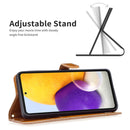 For Samsung Galaxy A73 5G Color Matching Denim Texture Leather Phone Case(Brown)