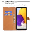 For Samsung Galaxy A73 5G Color Matching Denim Texture Leather Phone Case(Brown)