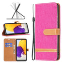 For Samsung Galaxy A73 5G Color Matching Denim Texture Leather Phone Case(Rose Red)