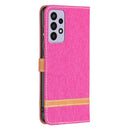 For Samsung Galaxy A73 5G Color Matching Denim Texture Leather Phone Case(Rose Red)