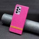 For Samsung Galaxy A73 5G Color Matching Denim Texture Leather Phone Case(Rose Red)