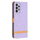 For Samsung Galaxy A73 5G Color Matching Denim Texture Leather Phone Case(Purple)