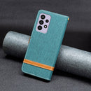 For Samsung Galaxy A73 5G Color Matching Denim Texture Leather Phone Case(Green)