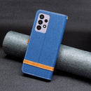 For Samsung Galaxy A73 5G Color Matching Denim Texture Leather Phone Case(Royal Blue)