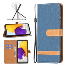For Samsung Galaxy A73 5G Color Matching Denim Texture Leather Phone Case(Dark Blue)