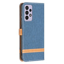 For Samsung Galaxy A73 5G Color Matching Denim Texture Leather Phone Case(Dark Blue)