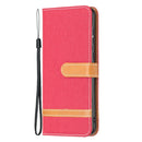 For Samsung Galaxy A73 5G Color Matching Denim Texture Leather Phone Case(Red)