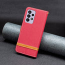 For Samsung Galaxy A73 5G Color Matching Denim Texture Leather Phone Case(Red)