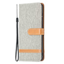 For Samsung Galaxy A73 5G Color Matching Denim Texture Leather Phone Case(Grey)