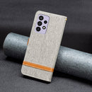 For Samsung Galaxy A73 5G Color Matching Denim Texture Leather Phone Case(Grey)