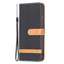 For Samsung Galaxy A73 5G Color Matching Denim Texture Leather Phone Case(Black)
