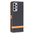 For Samsung Galaxy A73 5G Color Matching Denim Texture Leather Phone Case(Black)