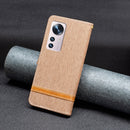 For Xiaomi 12 Color Matching Denim Texture Leather Phone Case(Brown)