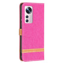 For Xiaomi 12 Color Matching Denim Texture Leather Phone Case(Rose Red)