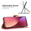 For Xiaomi 12 Color Matching Denim Texture Leather Phone Case(Rose Red)