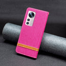 For Xiaomi 12 Color Matching Denim Texture Leather Phone Case(Rose Red)