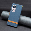 For Xiaomi 12 Color Matching Denim Texture Leather Phone Case(Dark Blue)