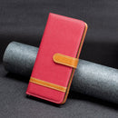For Xiaomi 12 Color Matching Denim Texture Leather Phone Case(Red)