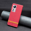 For Xiaomi 12 Color Matching Denim Texture Leather Phone Case(Red)