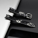 For Samsung Galaxy Watch4 40mm / 44mm Genuine Leather Watch Band(Black Grey Flowers)