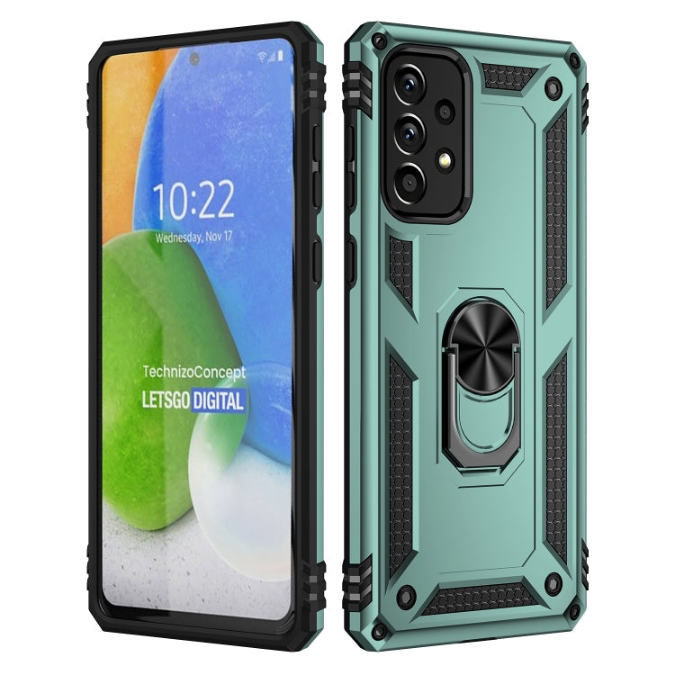 For Samsung Galaxy A73 5G Shockproof TPU + PC Phone Case with Holder(Dark Green)