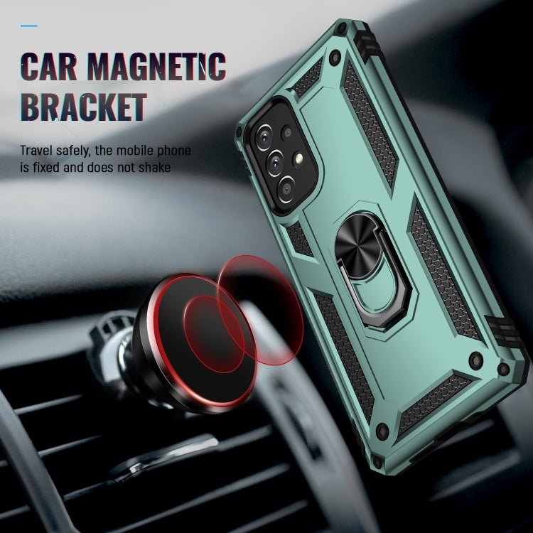 For Samsung Galaxy A73 5G Shockproof TPU + PC Phone Case with Holder(Dark Green)