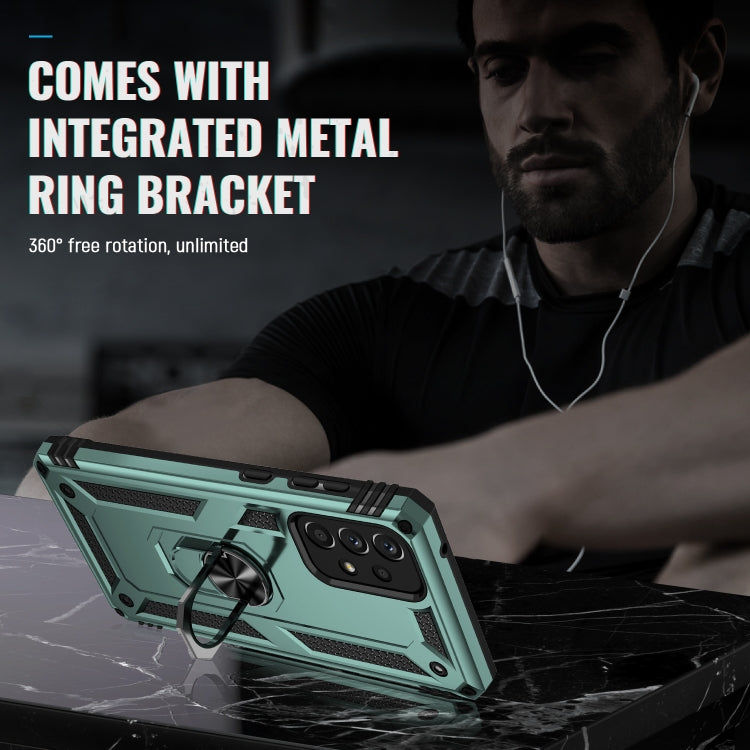 For Samsung Galaxy A73 5G Shockproof TPU + PC Phone Case with Holder(Dark Green)