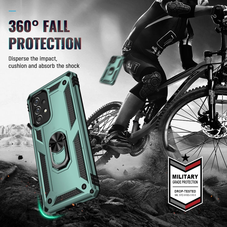 For Samsung Galaxy A73 5G Shockproof TPU + PC Phone Case with Holder(Dark Green)
