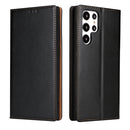 For Samsung Galaxy S22 Ultra 5G Fierre Shann PU Genuine Leather Texture Leather Phone Case(Black)