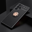 For Samsung Galaxy S22 Ultra 5G Metal Ring Holder TPU Phone Case(Black+Rose Gold)