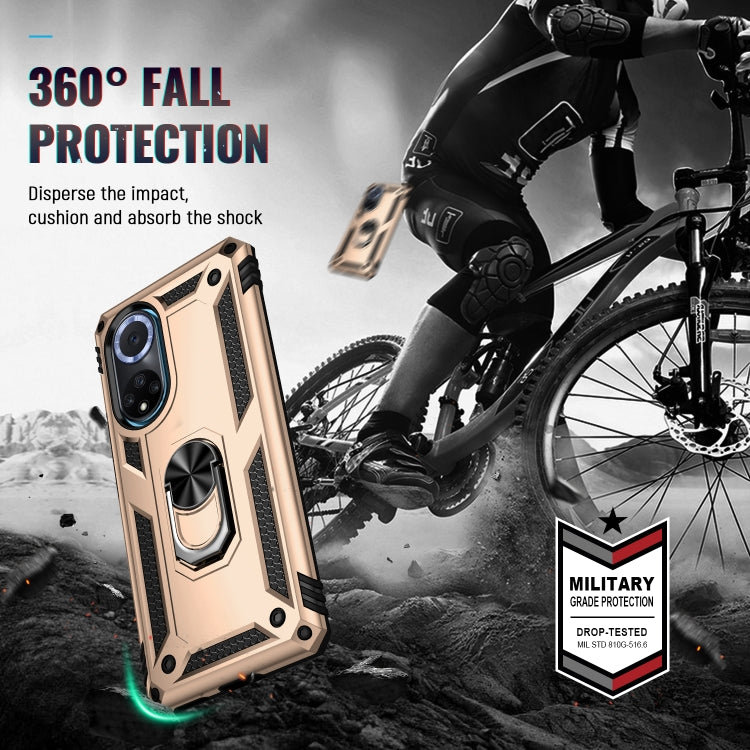 For Huawei nova 9 Shockproof TPU + PC Holder Phone Case(Gold)