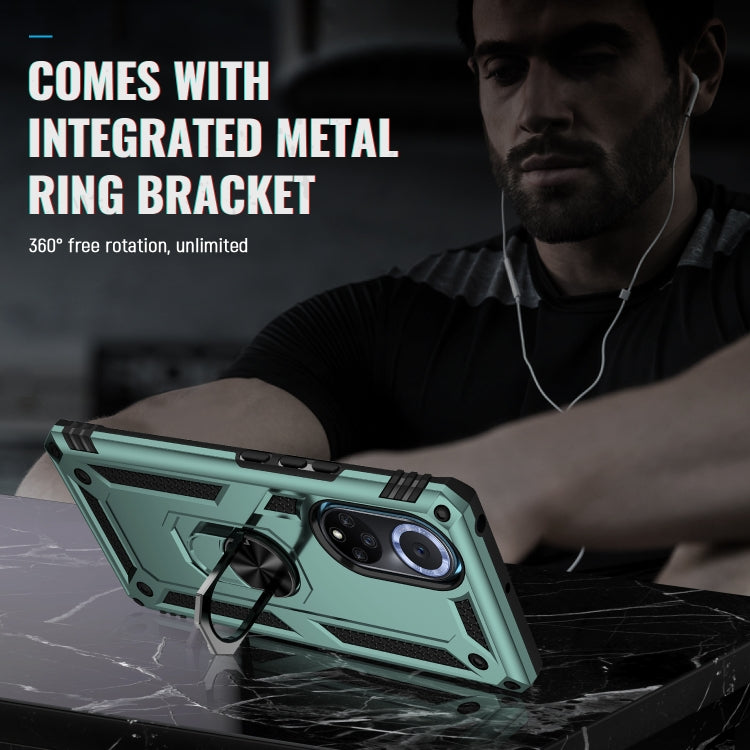 For Huawei nova 9 Shockproof TPU + PC Holder Phone Case(Dark Green)
