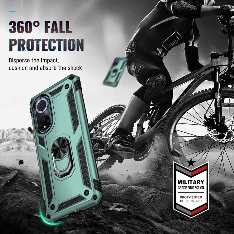 For Huawei nova 9 Shockproof TPU + PC Holder Phone Case(Dark Green)