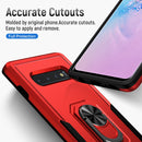 For Samsung Galaxy S10+ Pioneer Armor Heavy Duty PC + TPU Holder Phone Case(Red + Black)