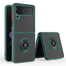 For Samsung Galaxy Z Flip 3 5G Q Shadow I Ring Kickstand PC and TPU Hybrid Phone Case(Dark Green)