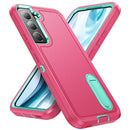 For Samsung Galaxy S22 5G 3 in 1 Rugged Holder Phone Case(Pink+Blue)