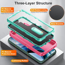 For Samsung Galaxy S22 5G 3 in 1 Rugged Holder Phone Case(Pink+Blue)