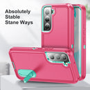 For Samsung Galaxy S22 5G 3 in 1 Rugged Holder Phone Case(Pink+Blue)
