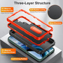For Samsung Galaxy S22 5G 3 in 1 Rugged Holder Phone Case(Black+Orange)