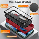 For Samsung Galaxy S22 5G 3 in 1 Rugged Holder Phone Case(Red+Black)