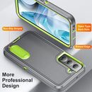 For Samsung Galaxy S22 5G 3 in 1 Rugged Holder Phone Case(Grey+Green)